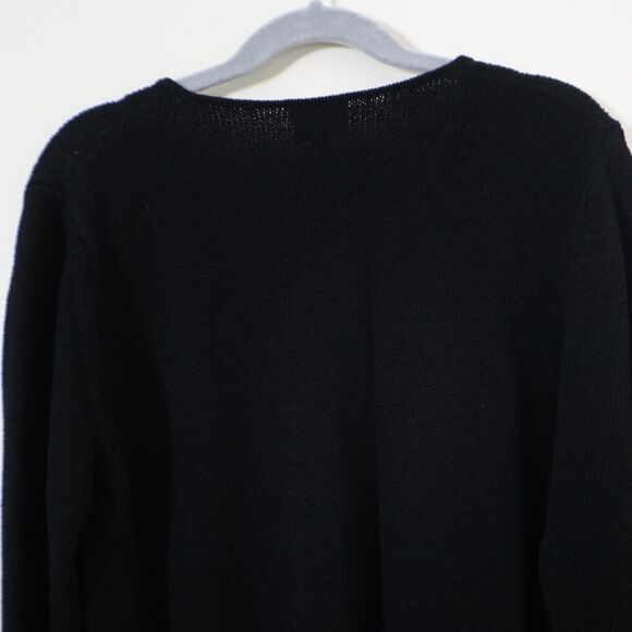 Margaret O'Leary Size 1/S Black Viscose Knit Sweater Belted V Neck Pullover - Picture 8 of 10
